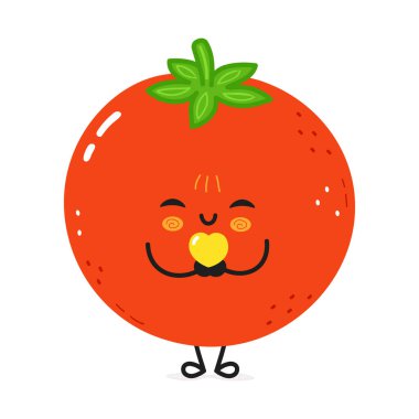 Sarı kalpli, sevimli bir domates karakteri. Gülümsüyor ve mutlu bir ifadesi var. Eğlenceli projeler için mükemmel..
