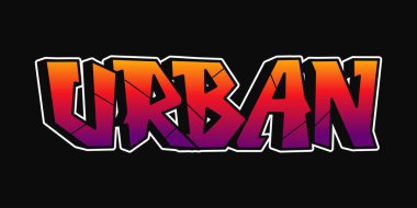 Urban kelimesi graffiti sanatında stilize edilmiştir, siyah arkaplanda canlı bir renk grafiği vardır..