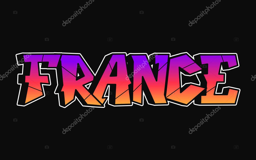 Vibrant graffiti lettering representing france, celebrating urban art and embodying french pride with colorful, modern design elements