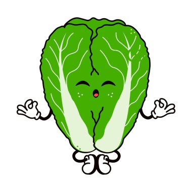 Çizgi film Napa lahanası bacak bacak üstüne atmış, dinginlik ve sağlığa odaklanma gibi zen ile farkındalık egzersizi yapıyor.