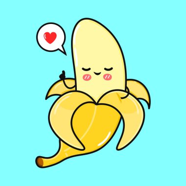 Çizgi film muzu, açık bir kabukla rahatlarken, etrafında neşeli bir baloncukta yüzen bir kalple aşkın hayalini kurarken.