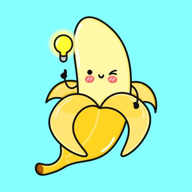 Şirin bir muzun parlak bir fikri vardır Muz göz kırparken yukarıda yanan bir ampul yüzer.