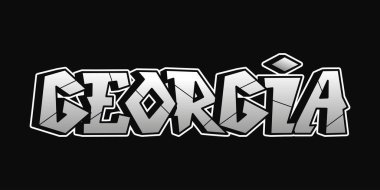 Georgia ismi, siyah arkaplana karşı beyaz ve gölgeli bir graffiti yazı tipiyle tasvir edilmiştir..