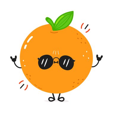 Güneş gözlüğü takan sevimli turuncu bir karakter ve elinde taş olan sevimli, mutlu bir ifadeyle..