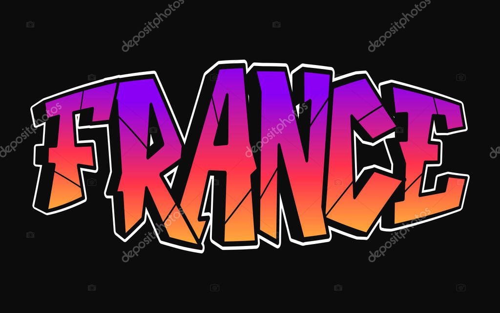Vibrant graffiti lettering representing france, celebrating urban art and embodying french pride with colorful, modern design elements