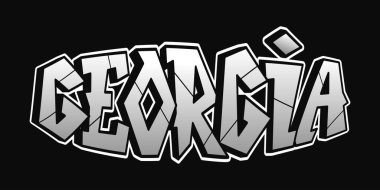 Georgia ismi, siyah arkaplana karşı beyaz ve gölgeli bir graffiti yazı tipiyle tasvir edilmiştir..