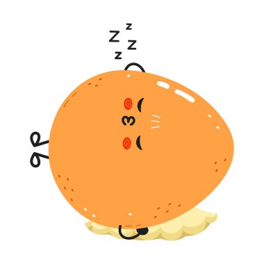 Sevimli yumurta çizgi film karakteri yumurta kabuğunda uyuyor horluyor ve rüya görüyor komik kahvaltı yemeği maskotu rahatlatıcı, sağlıklı gıda konsepti