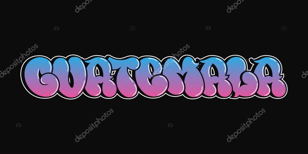 Guatemala is written in colorful bubble letters, set against a stark black background, ideal for vibrant design elements.