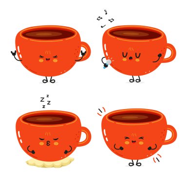 Dört portakallı kahve fincanı karakteri mutluluk, uykusuzluk, rock and roll gibi çeşitli duyguları ifade ediyor ve kahve temalı tasarımlara neşeli bir dokunuş ekliyor.