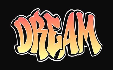 Renkli bir graffiti tarzında, siyah bir arkaplan üzerinde rüya kelimesi, motivasyon veya yaratıcı temalar için mükemmel..