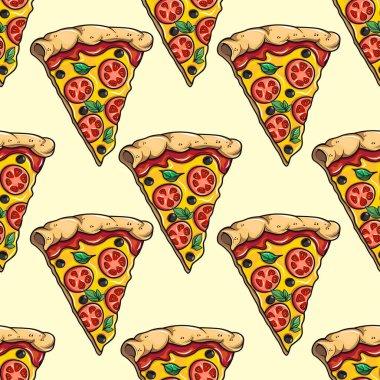 Kusursuz pizza dilimleri, yemek temalı tasarımlar ve arka planlar için mükemmel. Renkli ve iştah açıcı..