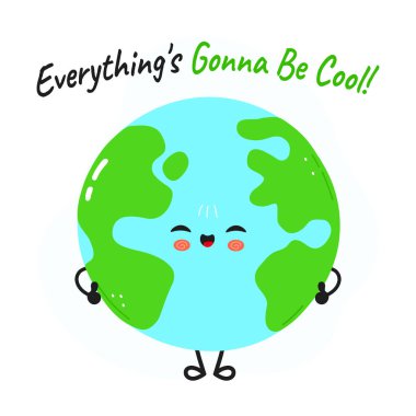 Gülümseyen yüzü ve kolları olan sevimli bir dünya karakteri ve her şey yoluna girecek. .