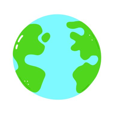 Dünya gezegeninin büyüleyici bir karikatürü. Kıtaları ve okyanusları parlak ve neşeli bir şekilde gösteriyor..