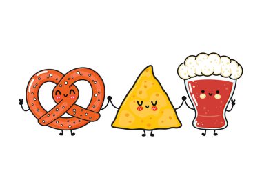 Kraker, tortilla cipsi ve el ele tutuşan biranın harika bir örneği. Yemek ve içecek kavramları için mükemmel..