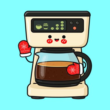 Kırmızı eldivenli, kar taneli, elinde kahve makinesiyle kış mevsimini kutlayan mutlu kahve yapımcısı çizgi film karakteri.