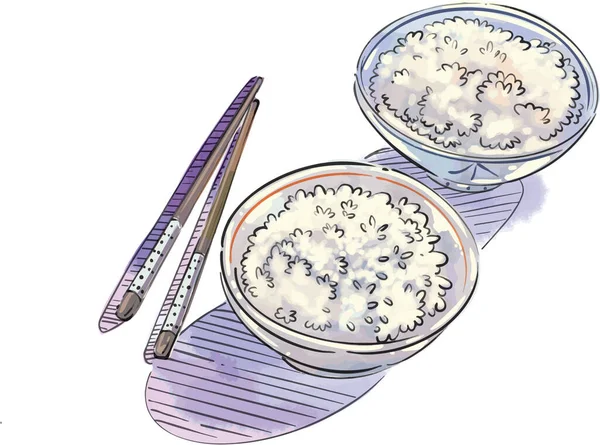 Rýže Barvě Mísy Obrysem — Stockový vektor