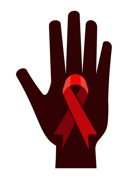 Aids Day Ribbon Hand Icon — Stock Vector