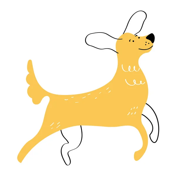 黄色い犬の歩行マスコットキャラクター — ストックベクタ