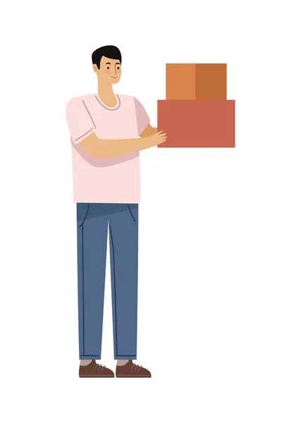 Man Lifting Boxes Carton Character —  Vetores de Stock