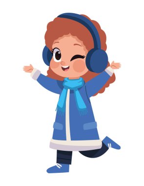 Küçük kız kışlık kıyafet giyiyor.