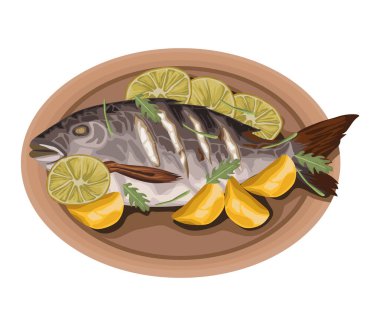 Kızarmış balık ve limon yemeği.