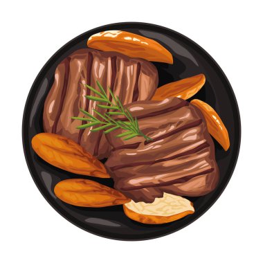 Et ve patates kızartmayı besler.