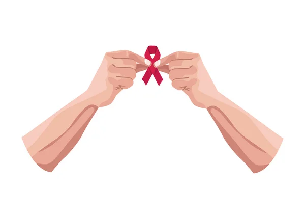 Hands Holding Aids Ribbon Campaign Icon — Stock Vector