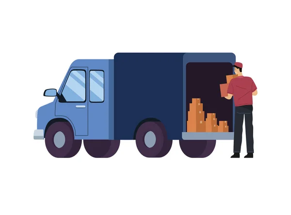 Delivery Worker Truck Isolated Icon — Stock Vector