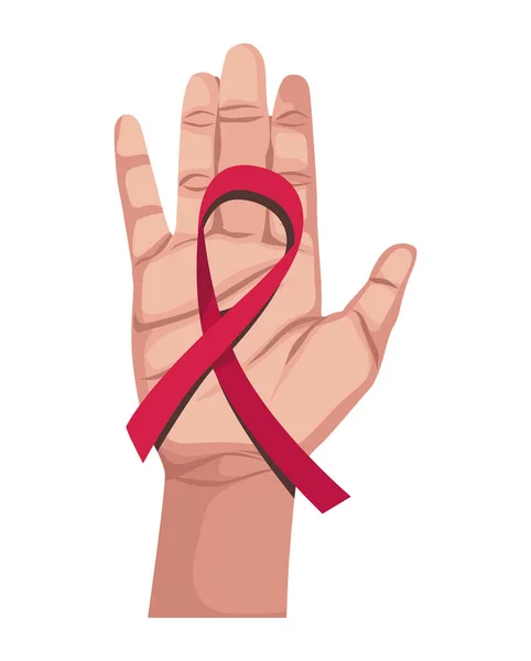 Mano Con Icona Della Campagna Del Nastro Aids — Vettoriale Stock