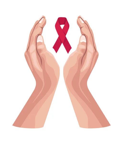 Hands Protecting Aids Ribbon Campaign Icon — Stock Vector