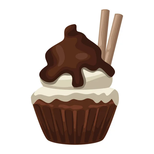 Cupcake Sucré Avec Gaufrettes Dessert — Image vectorielle