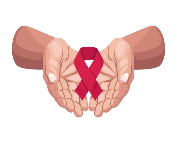 Hands Lifting Aids Ribbon Campaign Icon — Stock Vector
