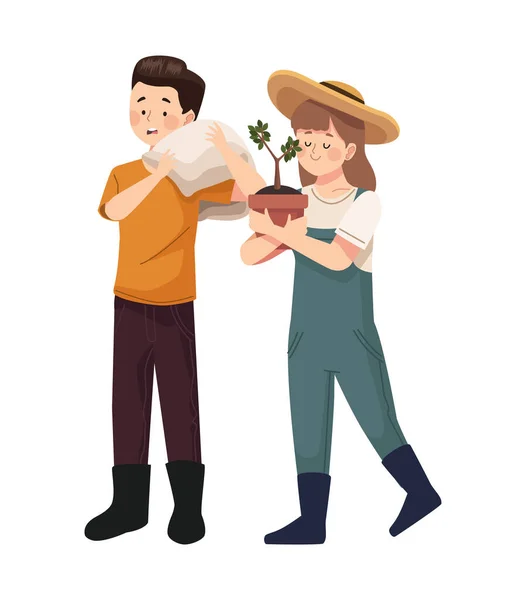 农民与家庭植物性格的结合 — 图库矢量图片