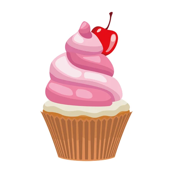 Cupcake Rose Avec Dessert Cerise — Image vectorielle