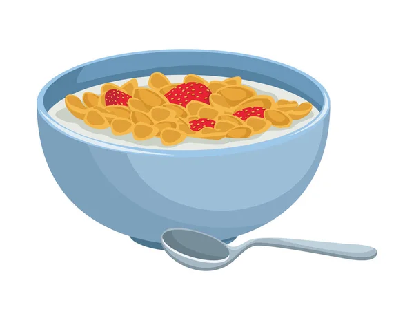 Milch Mit Müsli Und Erdbeeren Frühstück — Stockvektor