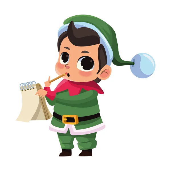 Pequeno Elfo Escrevendo Personagem Lista —  Vetores de Stock