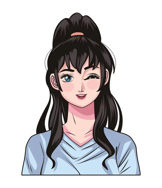 Beleza Jovem Mulher Anime Personagem — Vetor de Stock