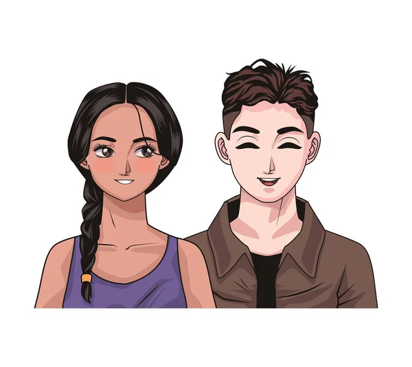 Smiling Young Lovers Couple Characters — Stock Vector
