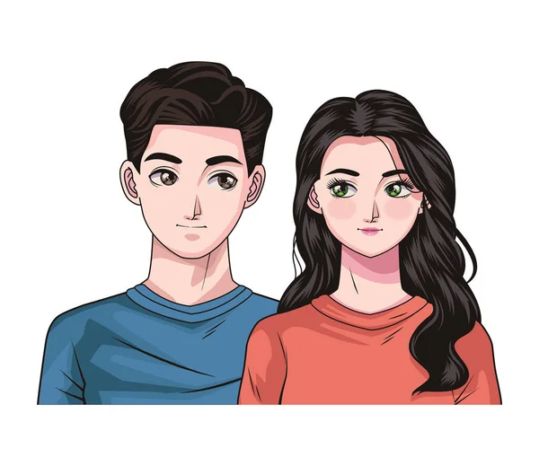 Cute Young Lovers Couple Characters — Stock Vector