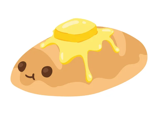 Pão Kawaii Com Caráter Manteiga — Vetor de Stock