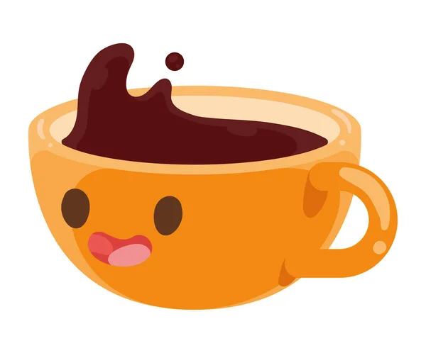 Kawaii Coffee Orange Cup Icon — Stock Vector