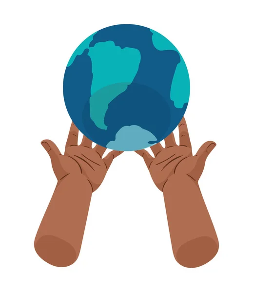 Afro Manos Levantando Planeta Tierra — Vector de stock