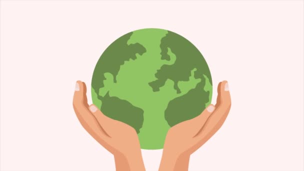 Händer Med Världen Jorden Planeten Video Animerad — Stockvideo