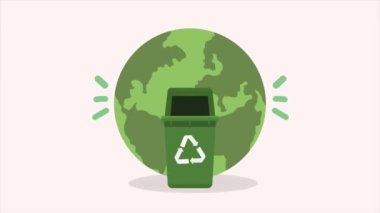 Çöp tenekesinde ve Dünya gezegeninde geri dönüşüm okları, 4k video animasyonu