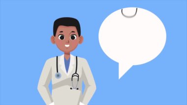 Steteskoplu afro erkek doktor, 4k video animasyonu
