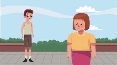 iri kadın ve zayıf erkek karakterleri, 4k video animasyonu