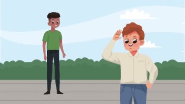 peyzaj karakterlerindeki çeşitlilik adamları, 4k video animasyonu