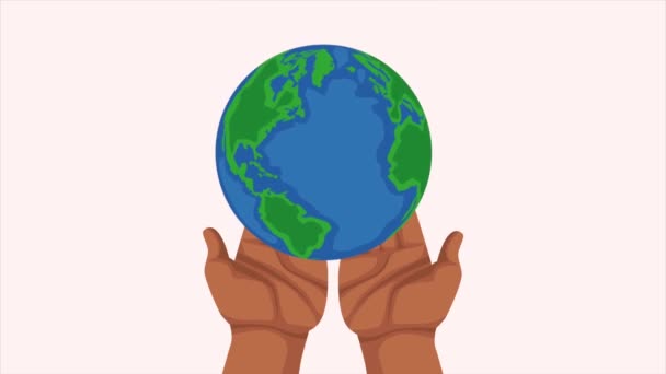 Tangan Dengan Planet Bumi Animasi Video — Stok Video