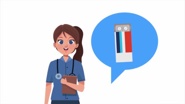 Mujer Paramédica Médico Trabajador Personaje Video Animado — Vídeos de Stock