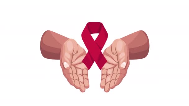 Mãos Levantando Campanha Fita Aids Vídeo Animado — Vídeo de Stock